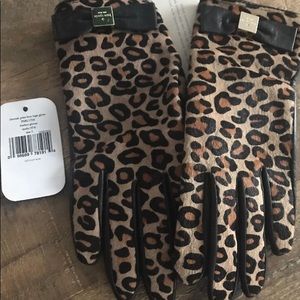 Kate Spade calf hair leopard leather gloves
